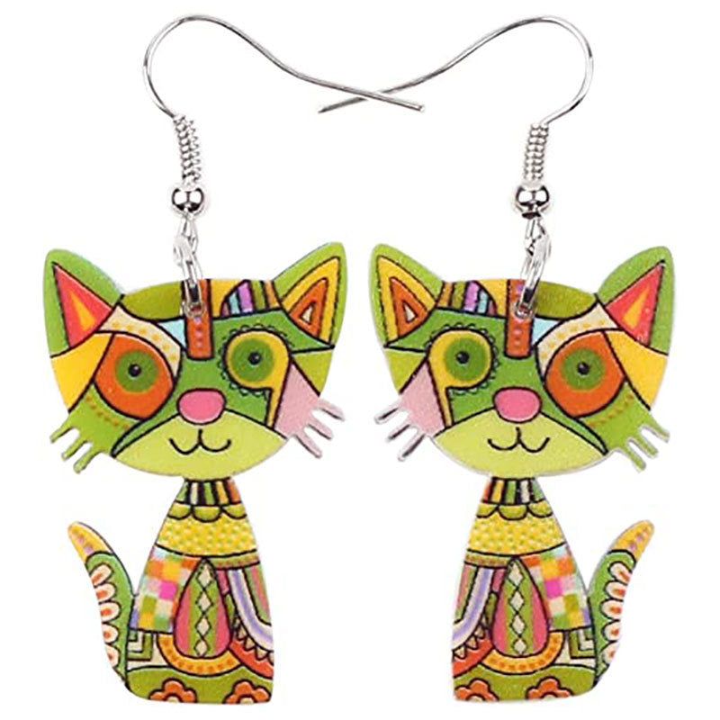 Wholesale 3D Painted Cat Acrylic Earrings